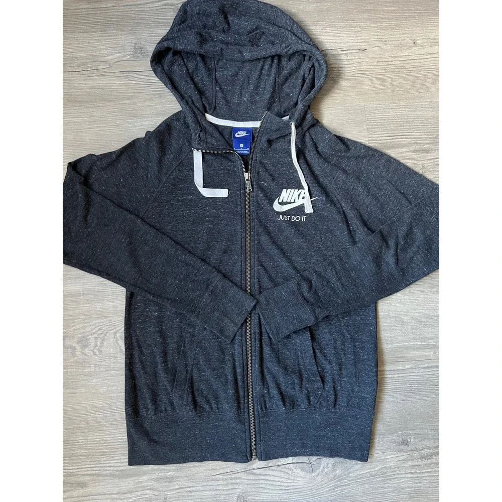 Vintage Nike Sportswear Women's Charcoal Heather Grey Zip Up Size Small